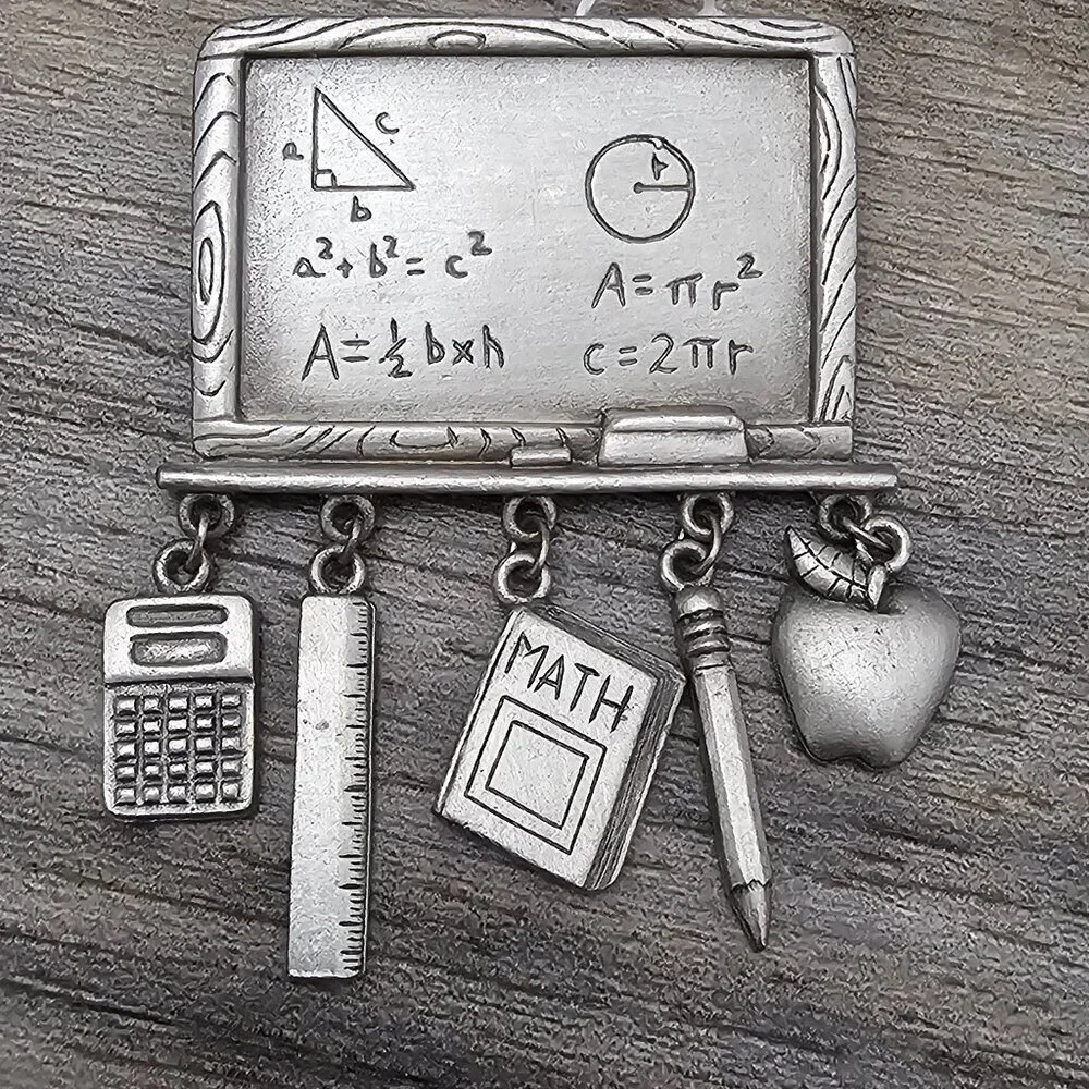 JJ Jonette Jewelry Vintage Silver Tone Math Teachers Classroom Charms Brooch Pin